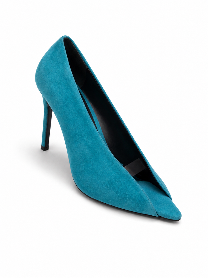 SEVTB SUEDE & PVC OPEN VAMP HIGH HEEL PUMPS