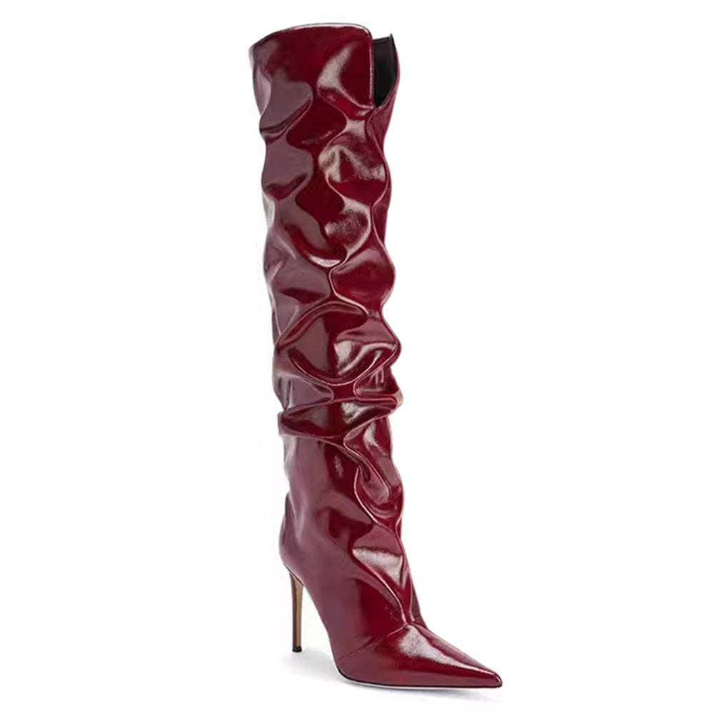 SONUI Patent Leather Stiletto High Heel Knee High Boots