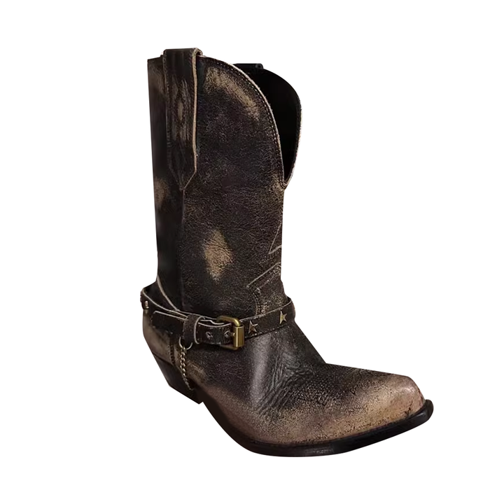 SVENI Distressed Western Cowboy Ankle Boots