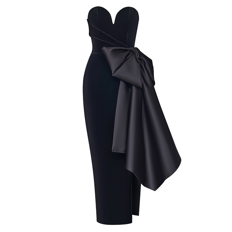 Black TARUB Asymmetric Evening Dress Gown | i The Label – I The Label