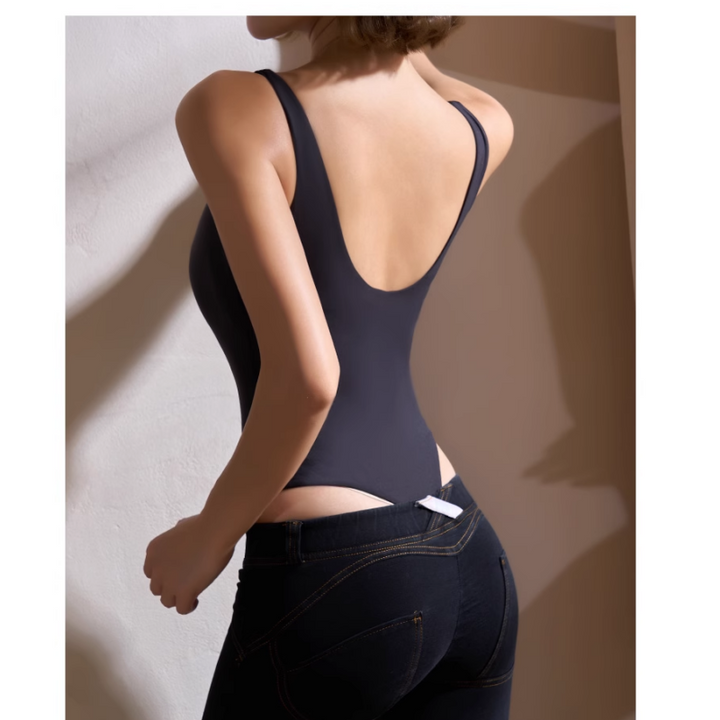 TEYUC Yoga Pilates Backless Fitted Bodysuit Activewear