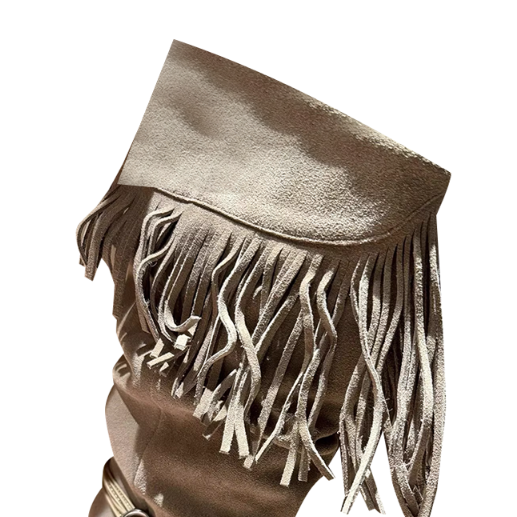 VACHR Fringed Kitten Heel Knee High Boots