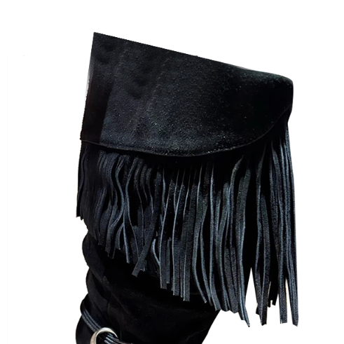 VACHR Fringed Kitten Heel Knee High Boots