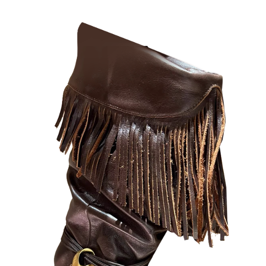 VACHR Fringed Kitten Heel Knee High Boots