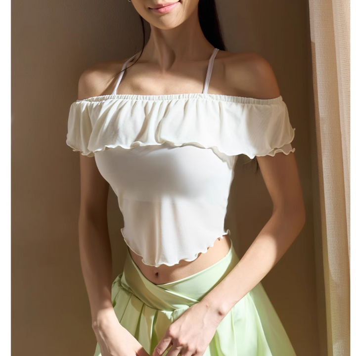 VEBIO Yoga Pilates Ruffled Off-Shoulder Fitted Sports Bra