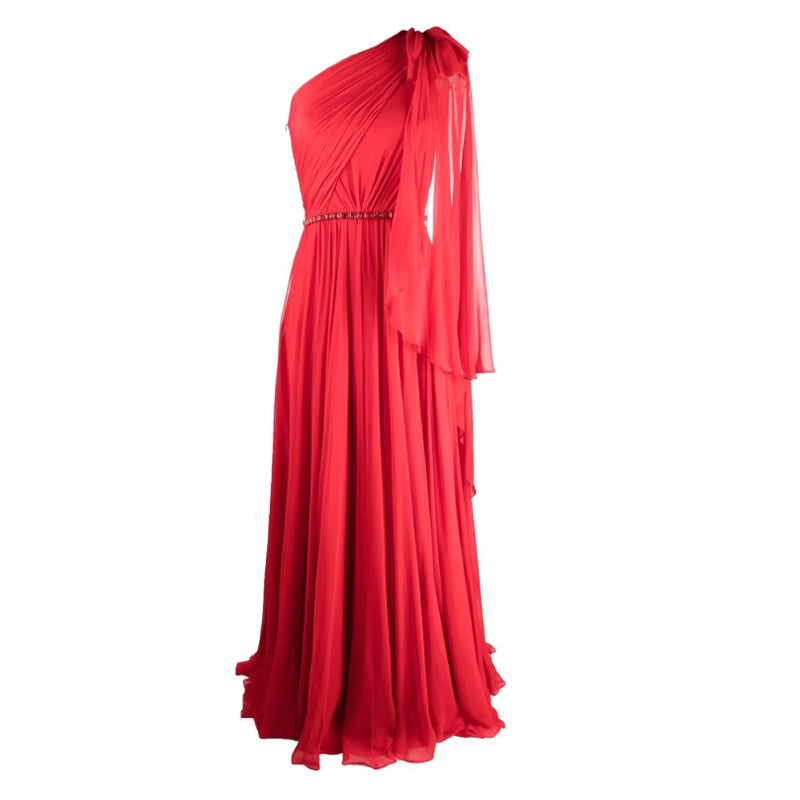 VETCI One Shoulder Fold Hem Evening Dress Gown