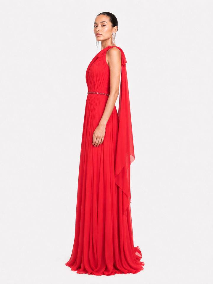 VETCI One Shoulder Fold Hem Evening Dress Gown