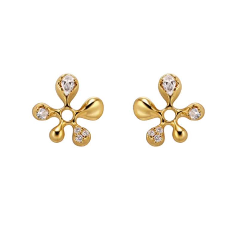 VOAFE Diamante Flower Earrings - Pair