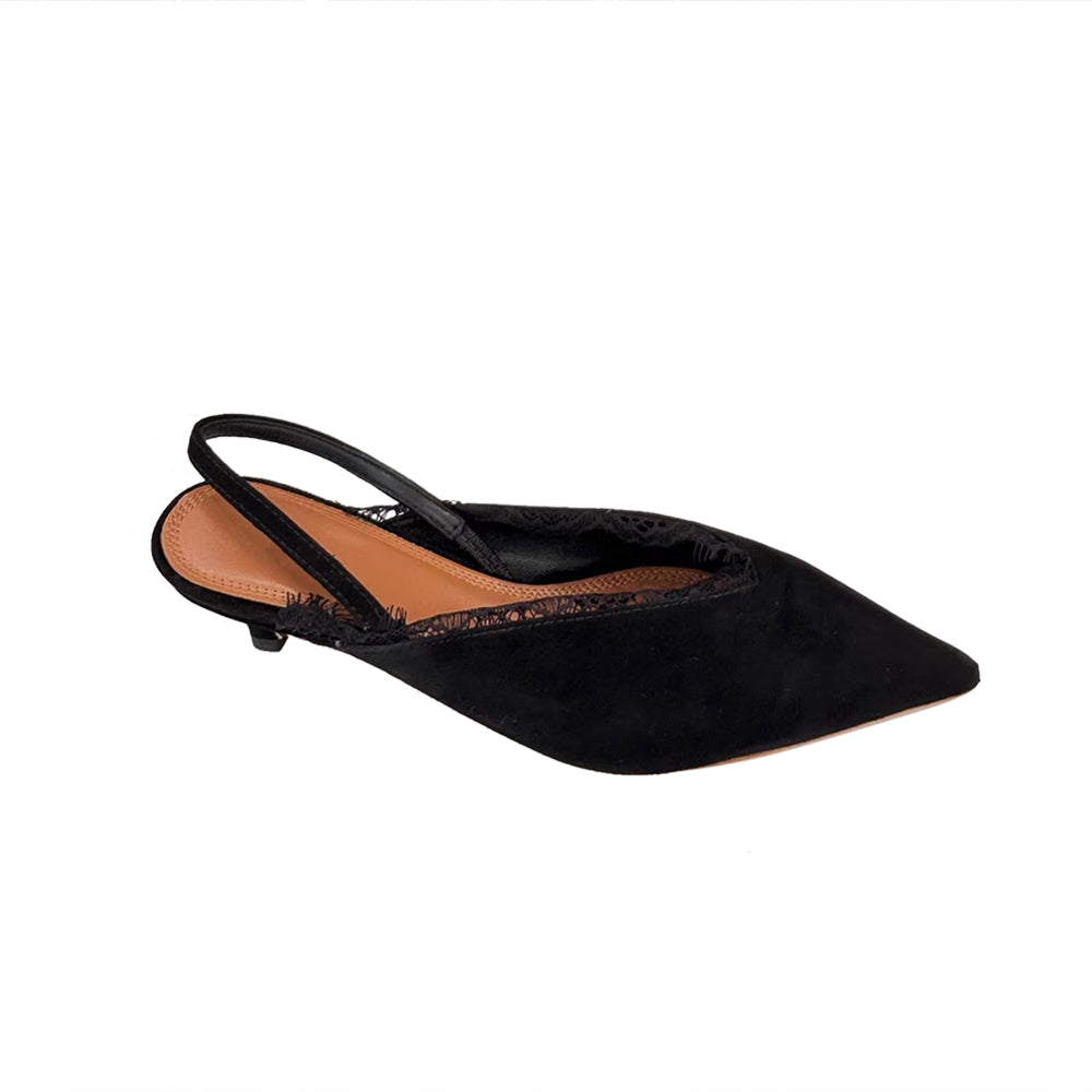 VOLTE Lace Embellished Kitten Heel Sandals