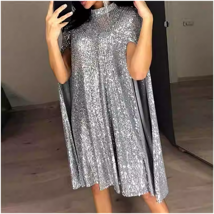 VOTHA Sequinned Cape Evening Dress Gown