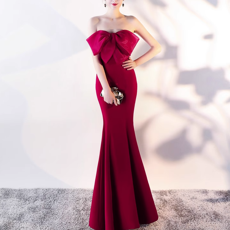 VUDFI Bow Tube Evening Dress Gown