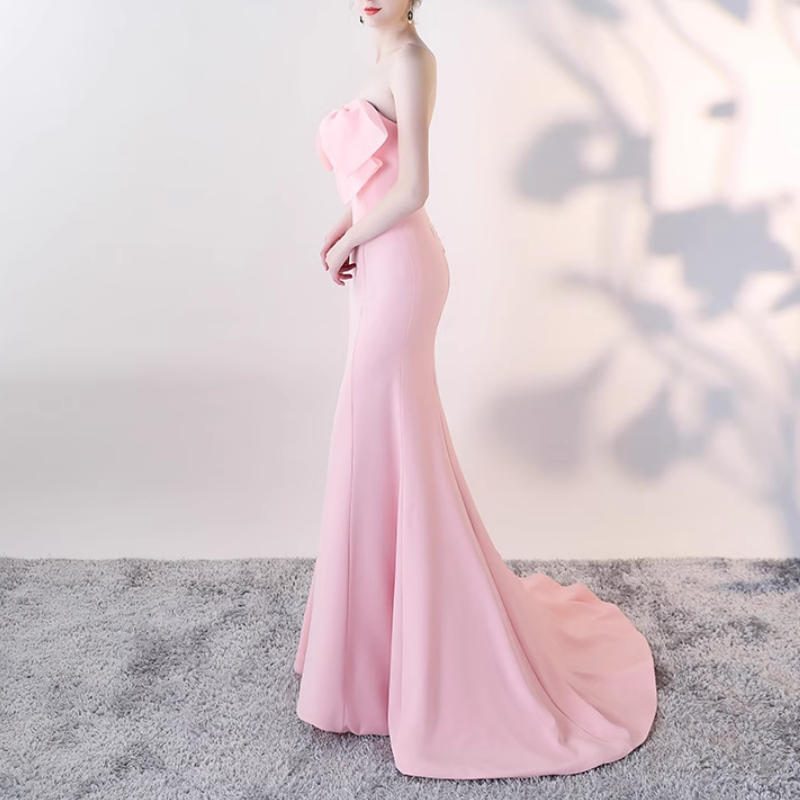 VUDFI Bow Tube Evening Dress Gown