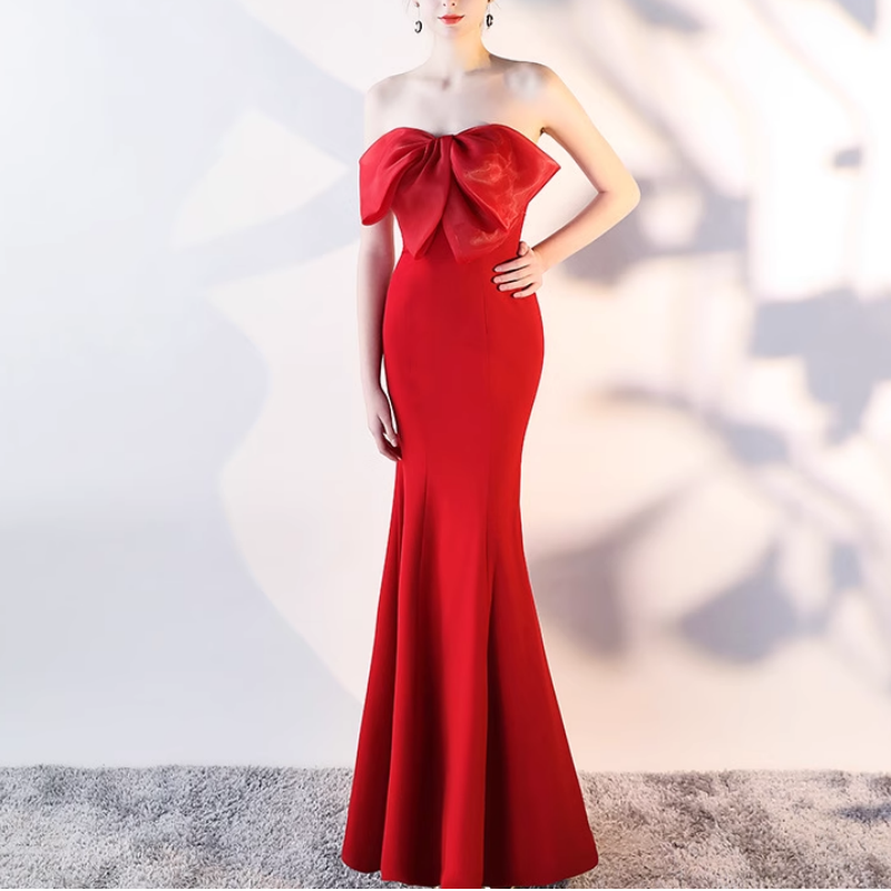VUDFI Bow Tube Evening Dress Gown