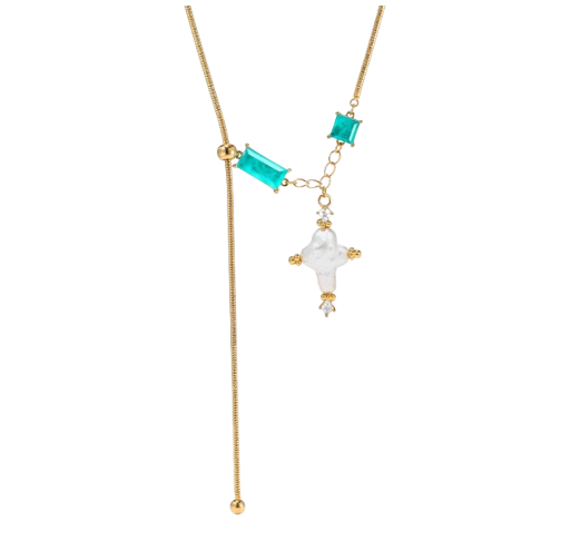 XAVRU Pearl Cross Necklace