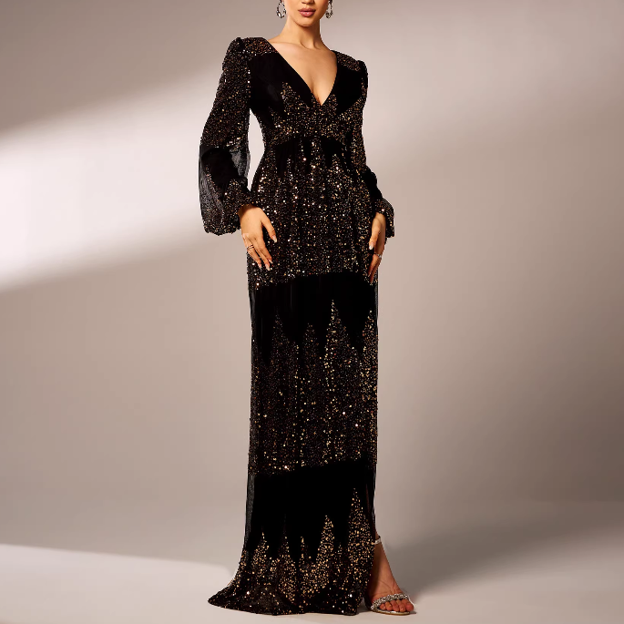 YALDA V Neck Slip Evening Dress Gown