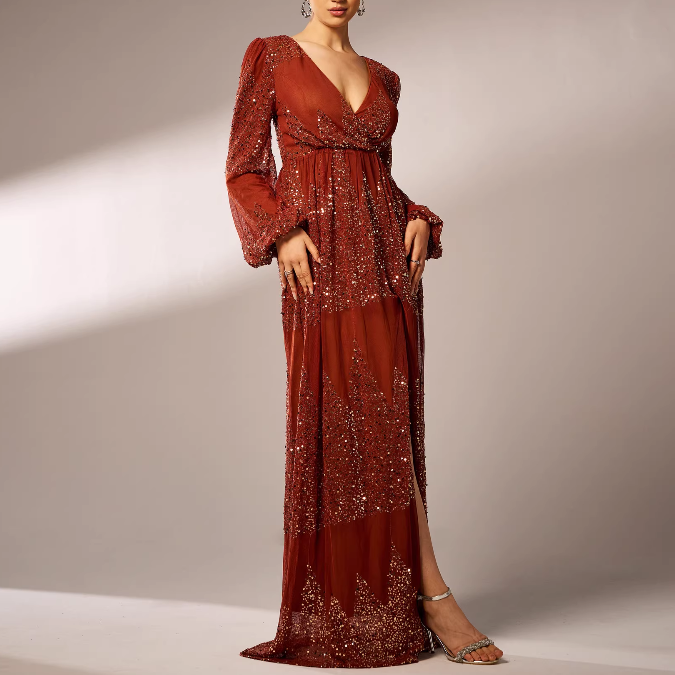 YALDA V Neck Slip Evening Dress Gown