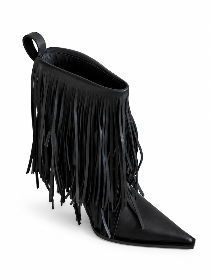 HROVA TASSELS MID HEEL ANKLE BOOTS