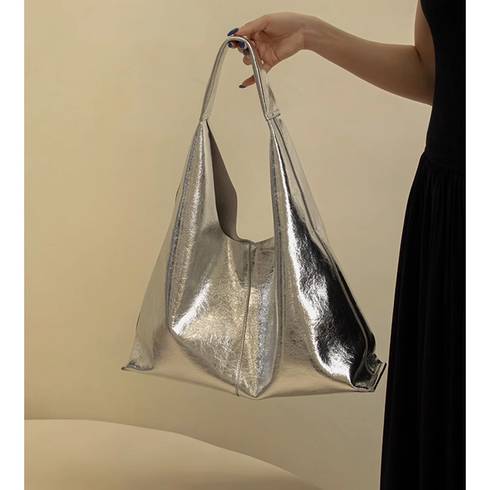 Silver RUNCA Leather Tote Bag | i The Label – I The Label