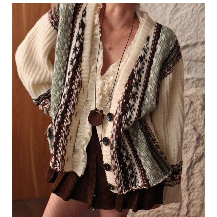 JEVRI Printed Oversized Knitwear Cardigan