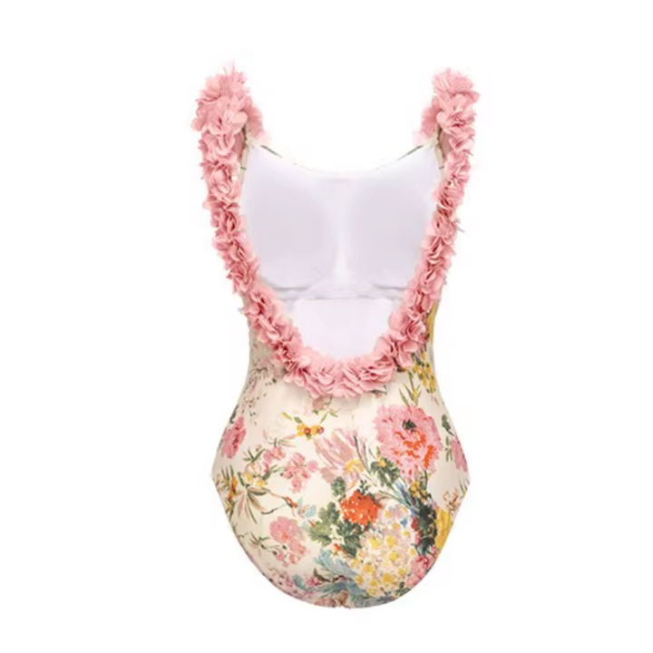 KOISA Flower Printed Swimwear And Asymmetric Hem Skirt