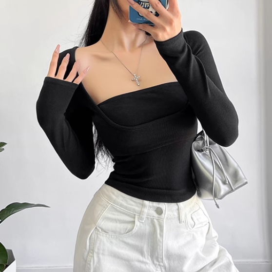 LEFVO Square Collar Cropped Top