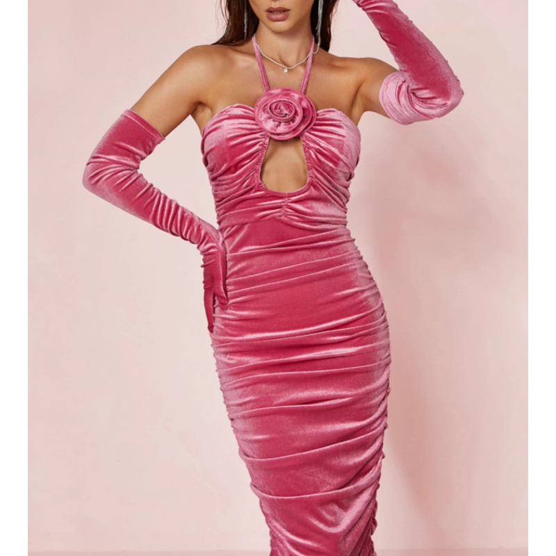 LVACI Flower Embellished Evening Dress Gown