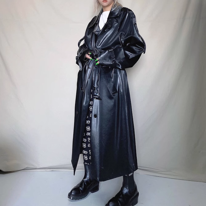 MELEA Leather Long Trench Coat