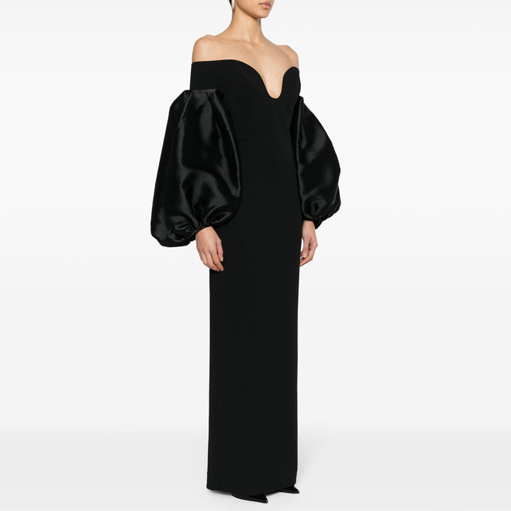 NELVI Off-Shoulder Puff Sleeves Evening Dress Gown