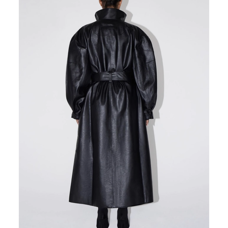 QRECA Strap Leather Long Coat