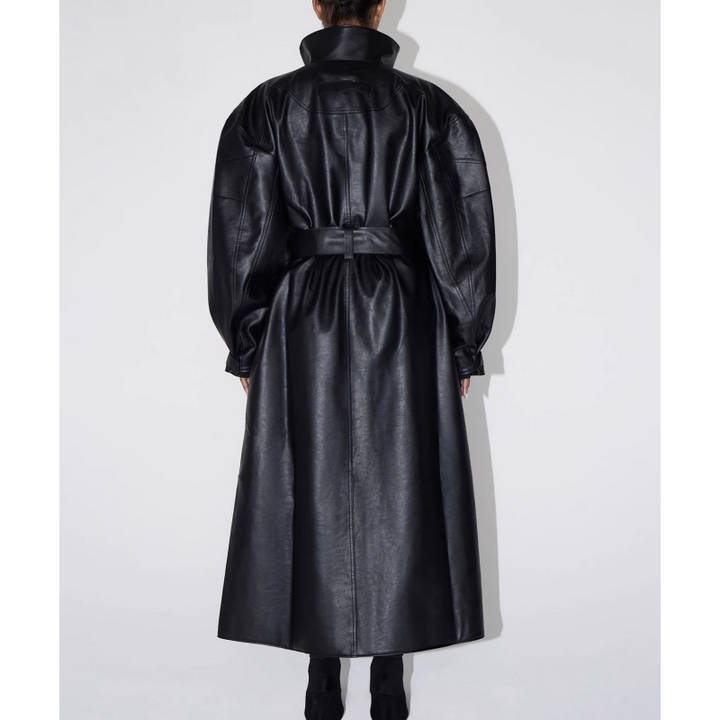 QRECA Strap Leather Long Coat