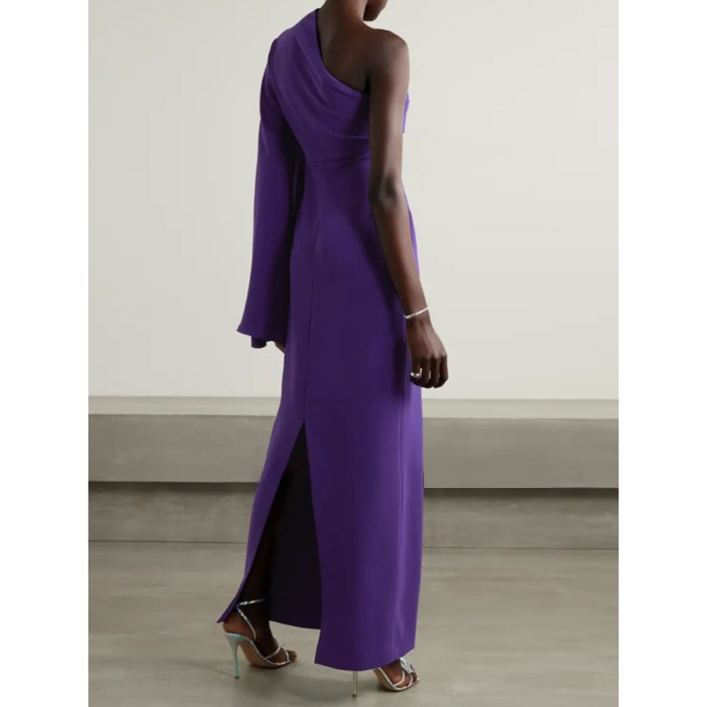 QUERI Asymmetric Shoulder Evening Dress Gown