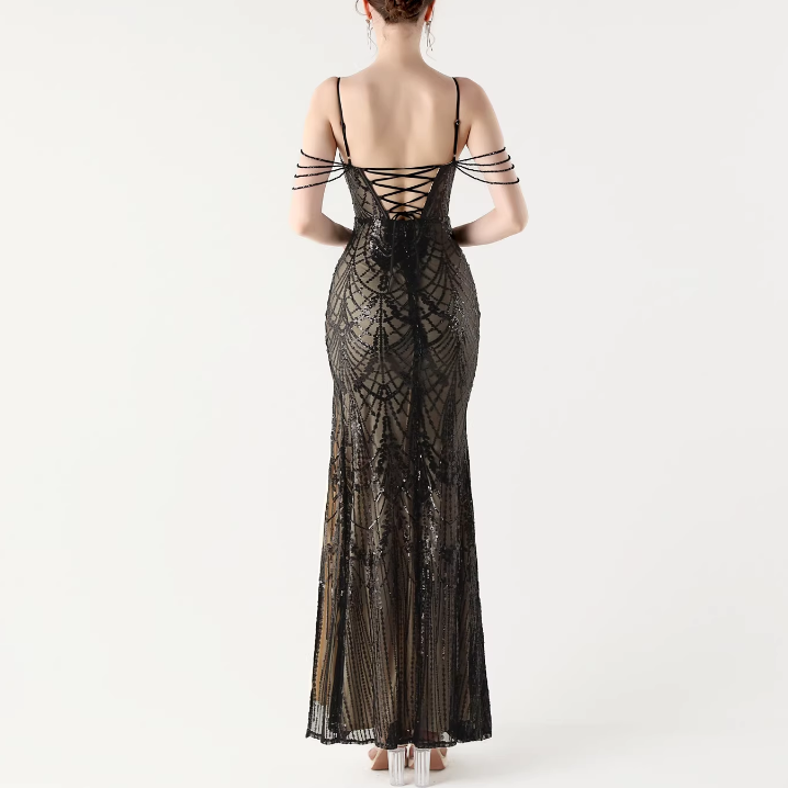RAOCE Sequinned Slip Evening Dress Gown