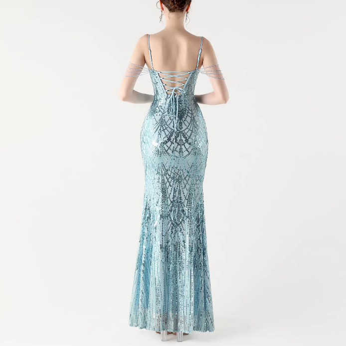 RAOCE Sequinned Slip Evening Dress Gown