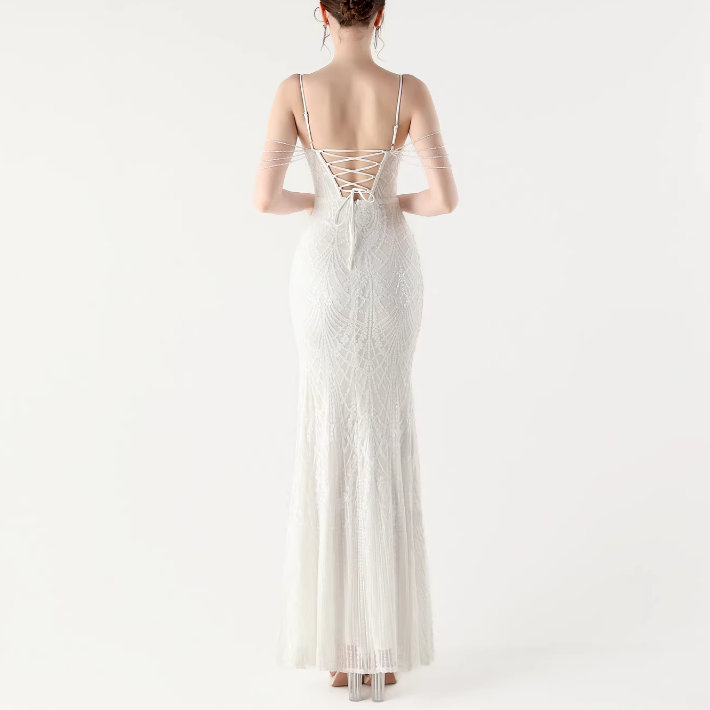 RAOCE Sequinned Slip Evening Dress Gown