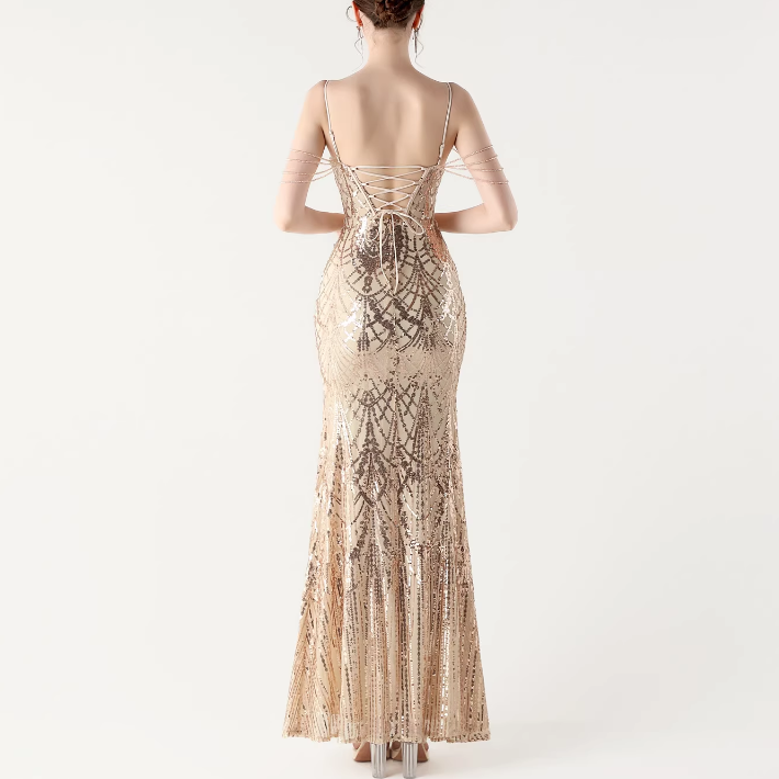RAOCE Sequinned Slip Evening Dress Gown