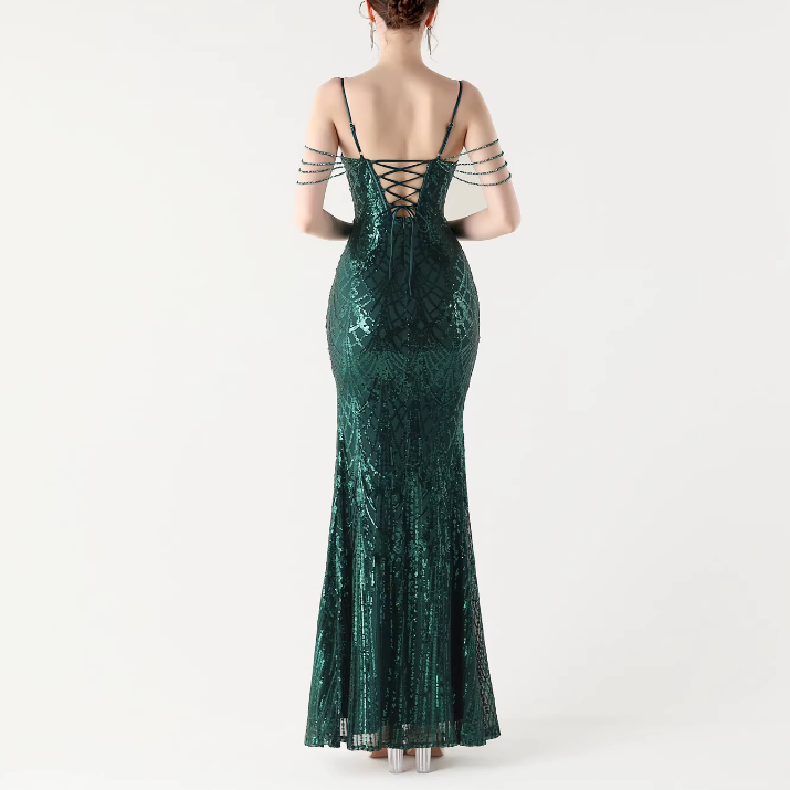 RAOCE Sequinned Slip Evening Dress Gown