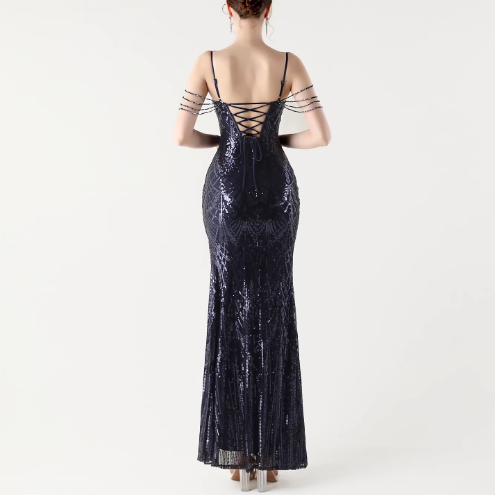 RAOCE Sequinned Slip Evening Dress Gown