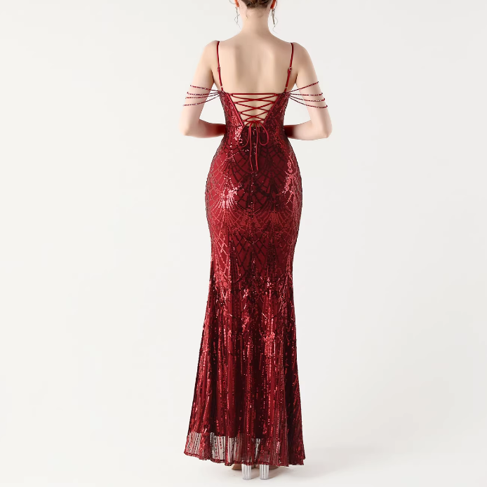 RAOCE Sequinned Slip Evening Dress Gown