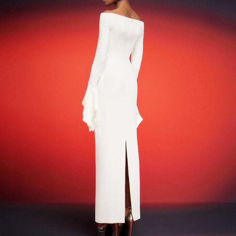 White RAVCE Off-Shoulder Bell Sleeves Evening Dress Gown | i The Label CUSTOM MY SIZE White RAVCE Off-Shoulder Bell Sleeves Evening Dress Gown | i The Label CUSTOM MY SIZE