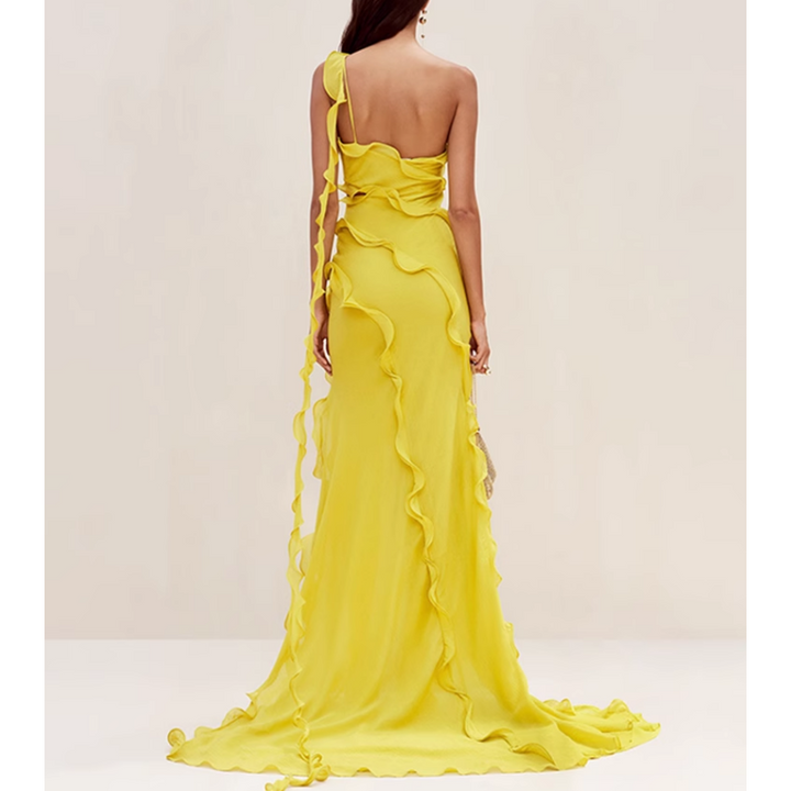 REHOM Ruffled Slip Evening Dress Gown