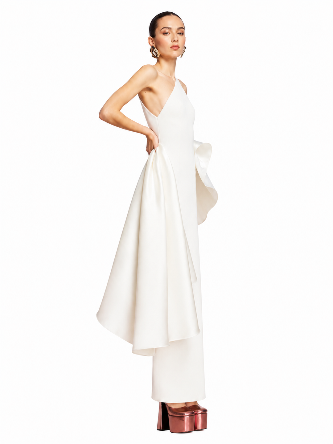 RELVO One-Shoulder Ruffled Evening Dress Gown