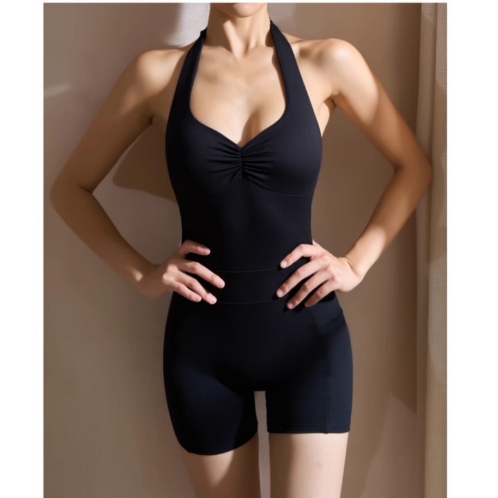 ROCVI Yoga Pilates Backless Fitted Bodysuit Activewear