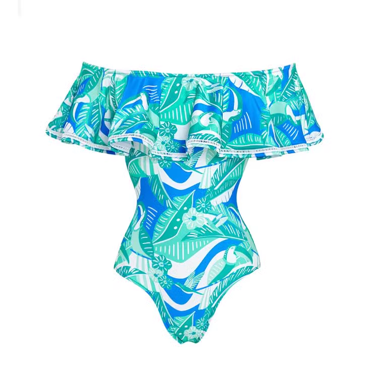 SEDOI Printed Ruffled Off Shoulder Swimwear