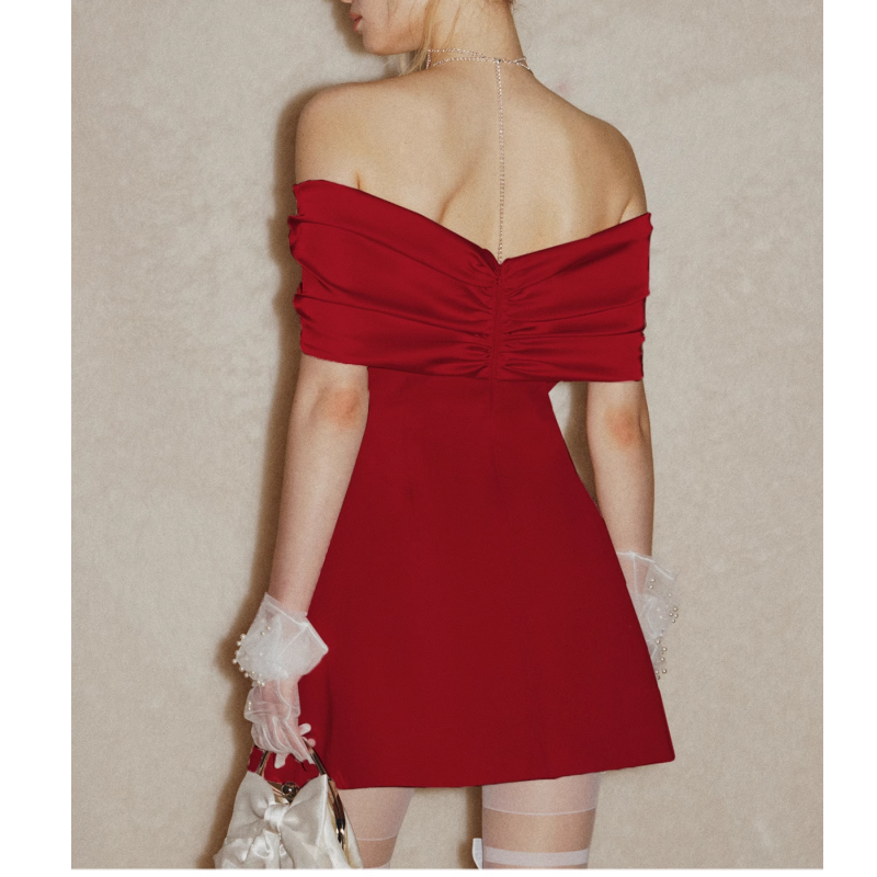 TECVU Bow Off-Shoulder Mini Evening Dress Gown