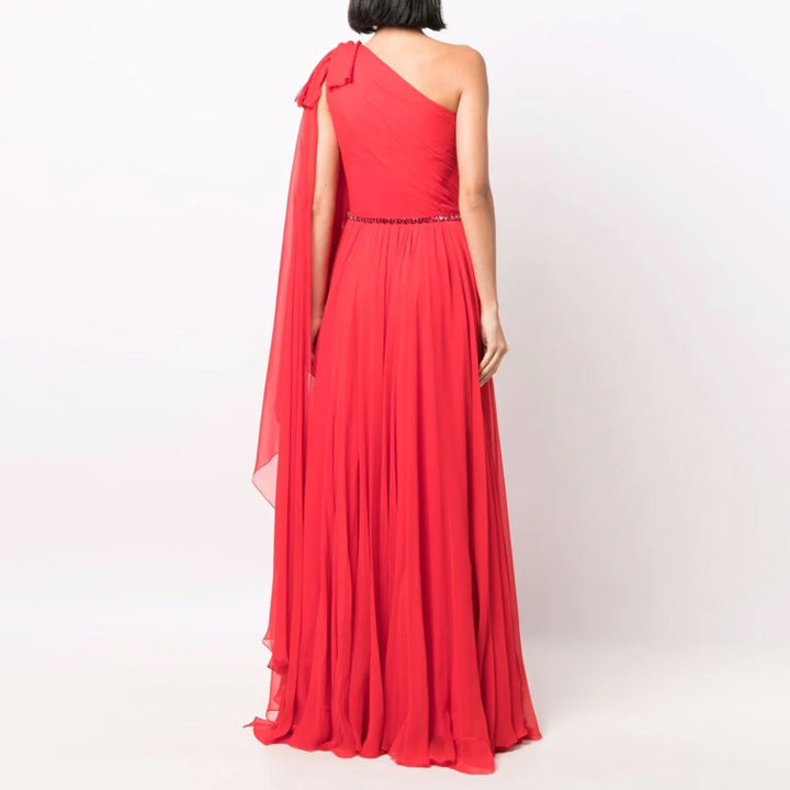 VETCI One Shoulder Fold Hem Evening Dress Gown