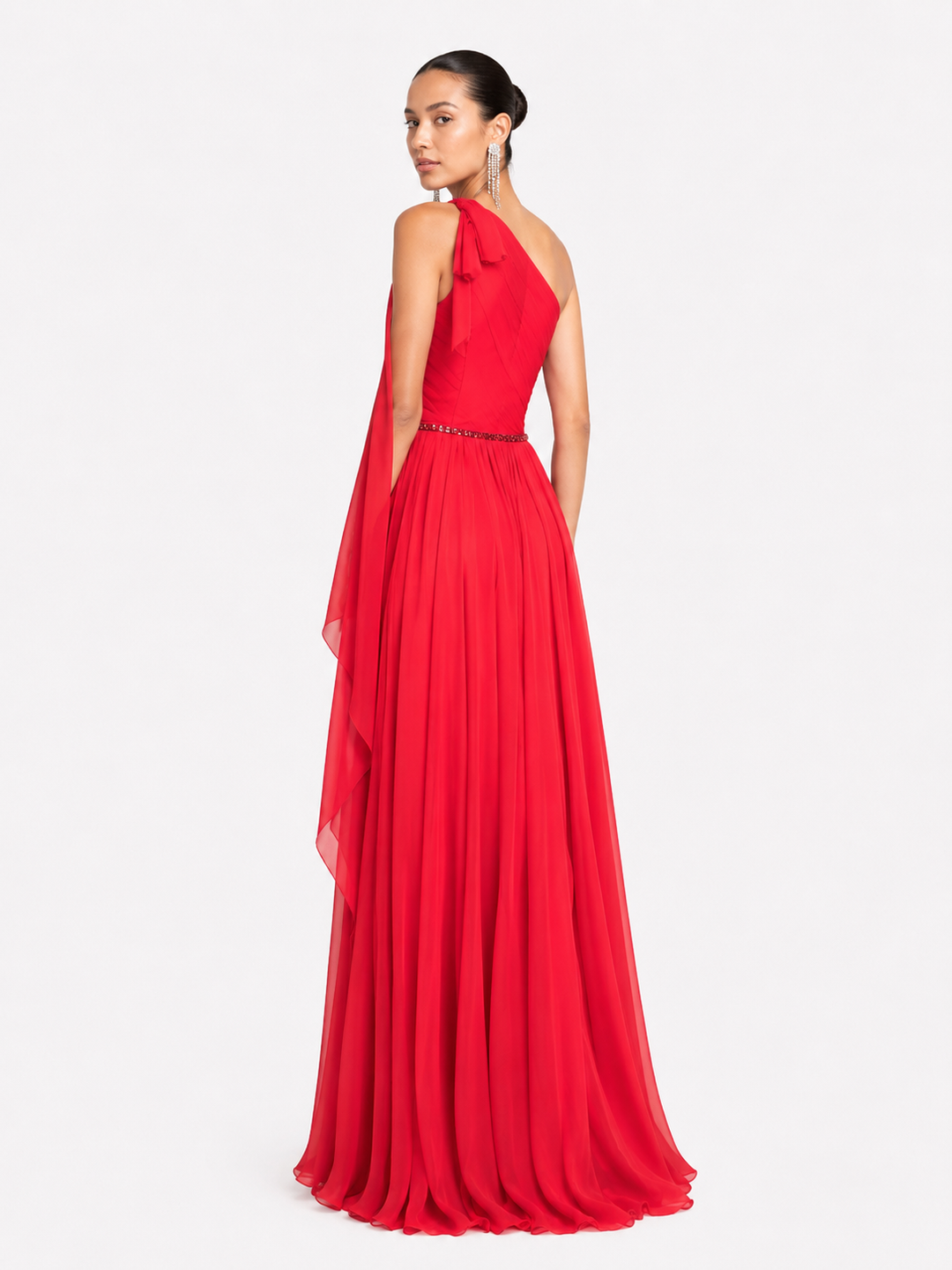 VETCI One Shoulder Fold Hem Evening Dress Gown