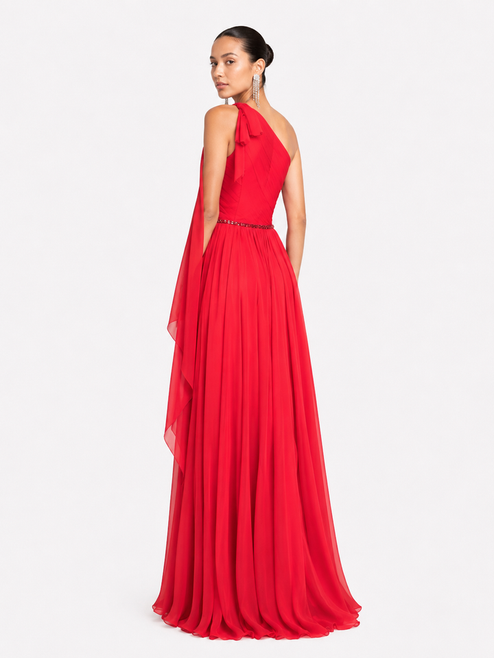 VETCI One Shoulder Fold Hem Evening Dress Gown