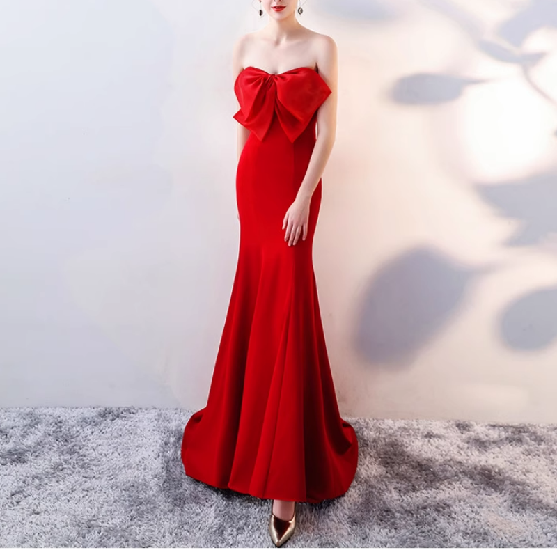 VUDFI Bow Tube Evening Dress Gown