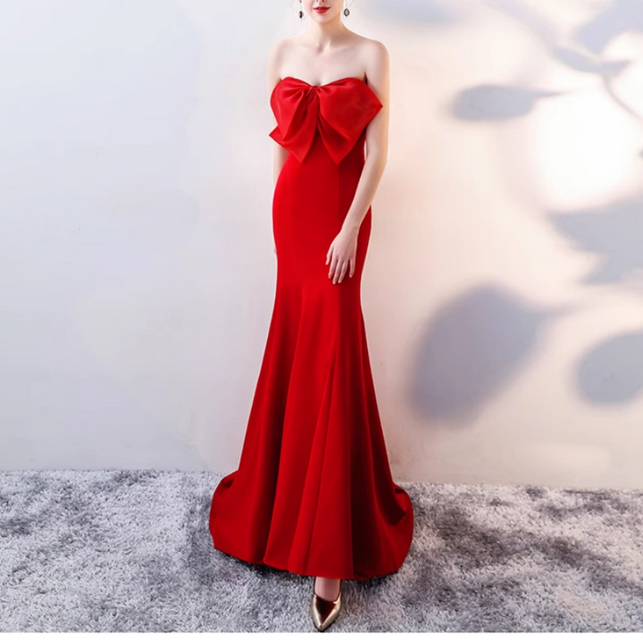 VUDFI Bow Tube Evening Dress Gown