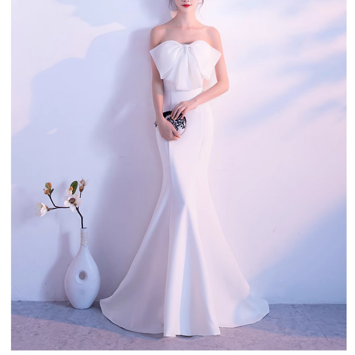 VUDFI Bow Tube Evening Dress Gown